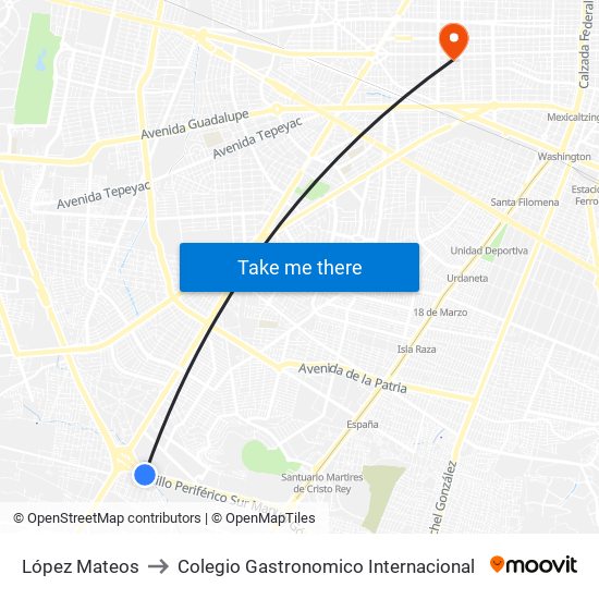 López Mateos to Colegio Gastronomico Internacional map