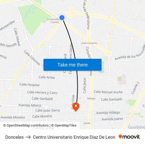 Donceles to Centro Universitario Enrique Diaz De Leon map