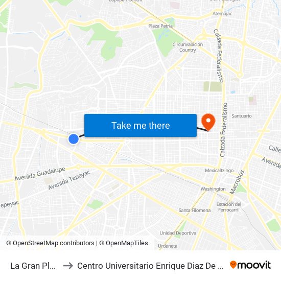 La Gran Plaza to Centro Universitario Enrique Diaz De Leon map