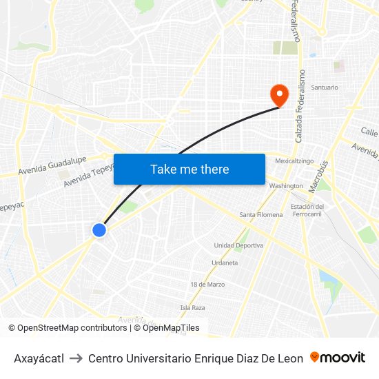 Axayácatl to Centro Universitario Enrique Diaz De Leon map