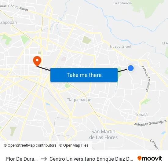 Flor De Durazno to Centro Universitario Enrique Diaz De Leon map