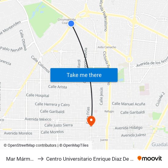 Mar Mármara to Centro Universitario Enrique Diaz De Leon map