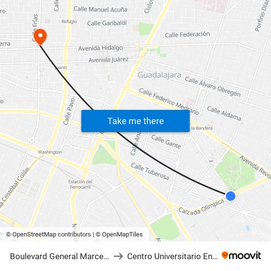 Boulevard General Marcelino García Barragán to Centro Universitario Enrique Diaz De Leon map