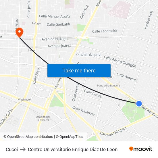 Cucei to Centro Universitario Enrique Diaz De Leon map