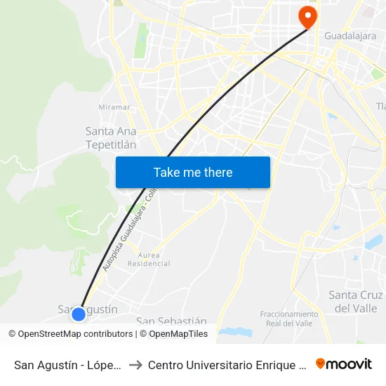 San Agustín - López Mateos to Centro Universitario Enrique Diaz De Leon map