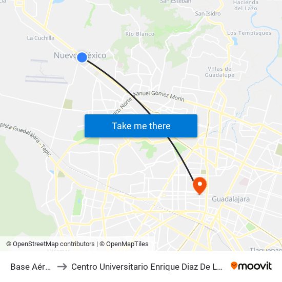 Base Aérea to Centro Universitario Enrique Diaz De Leon map