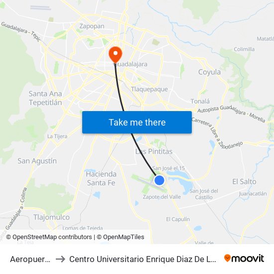 Aeropuerto to Centro Universitario Enrique Diaz De Leon map