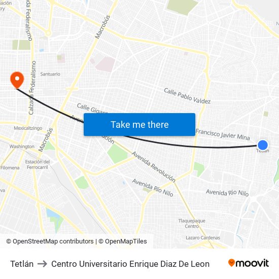 Tetlán to Centro Universitario Enrique Diaz De Leon map