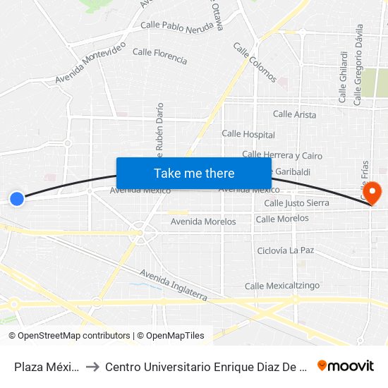 Plaza México to Centro Universitario Enrique Diaz De Leon map