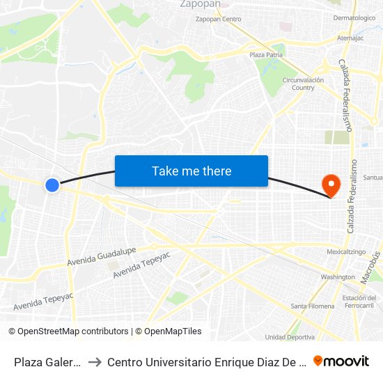 Plaza Galerías to Centro Universitario Enrique Diaz De Leon map