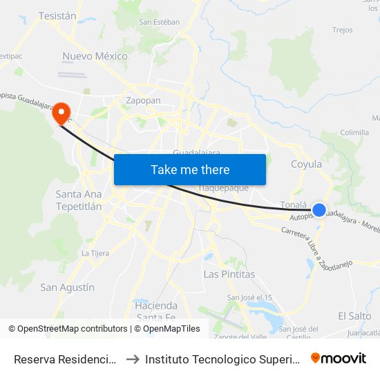 Reserva Residencial El Moral to Instituto Tecnologico Superior De Zapopan map