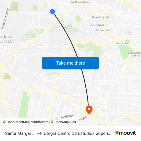 Santa Margarita to Utegra Centro De Estudios Superiores map