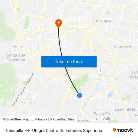 Toluquilla to Utegra Centro De Estudios Superiores map