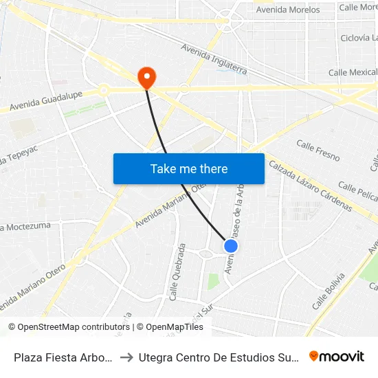 Plaza Fiesta Arboledas to Utegra Centro De Estudios Superiores map