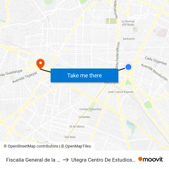Fiscalía General de la República to Utegra Centro De Estudios Superiores map