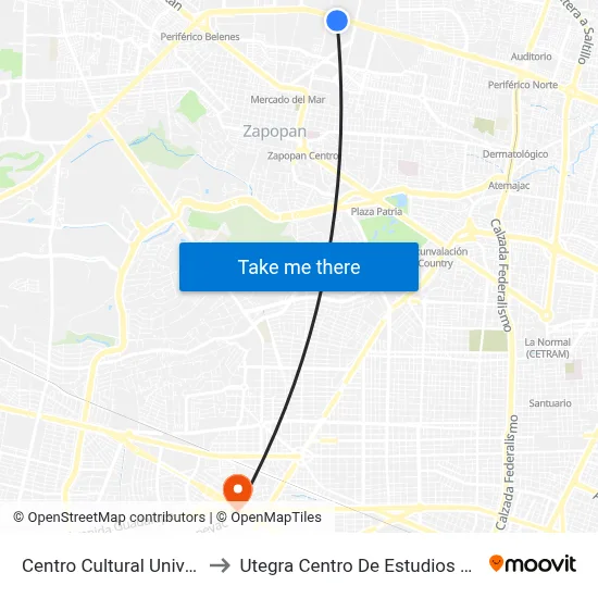Centro Cultural Universitario to Utegra Centro De Estudios Superiores map