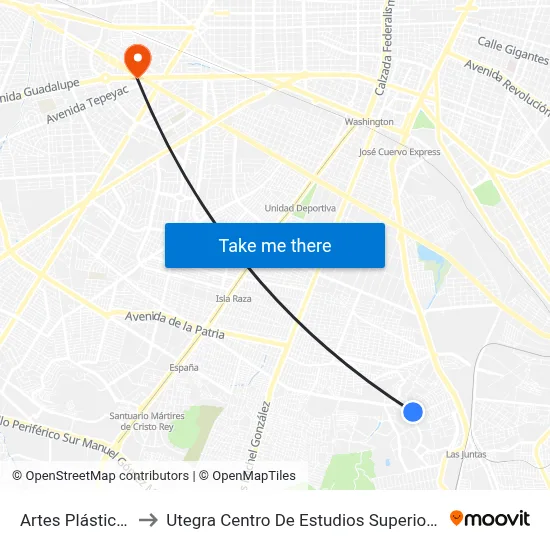 Artes Plásticas to Utegra Centro De Estudios Superiores map