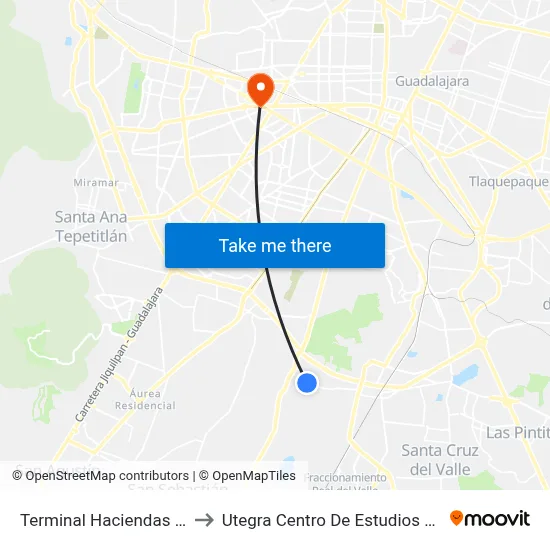 Terminal Haciendas del Real to Utegra Centro De Estudios Superiores map