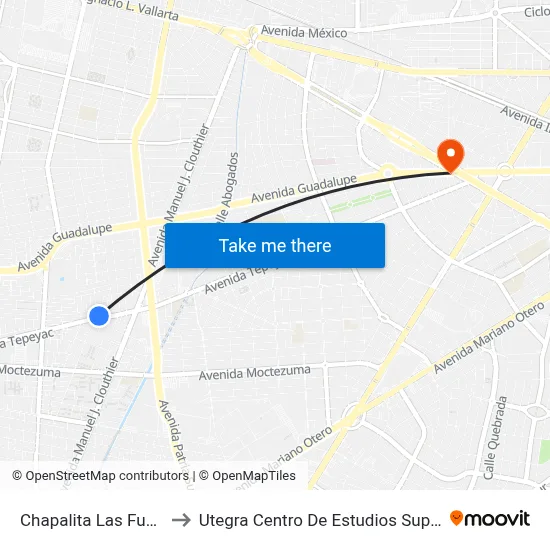 Chapalita Las Fuentes to Utegra Centro De Estudios Superiores map