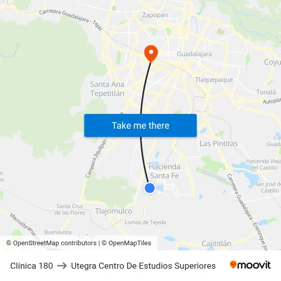 Clínica 180 to Utegra Centro De Estudios Superiores map
