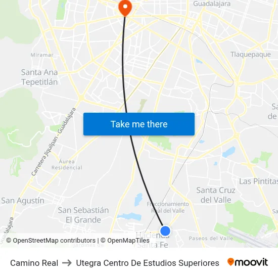 Camino Real to Utegra Centro De Estudios Superiores map