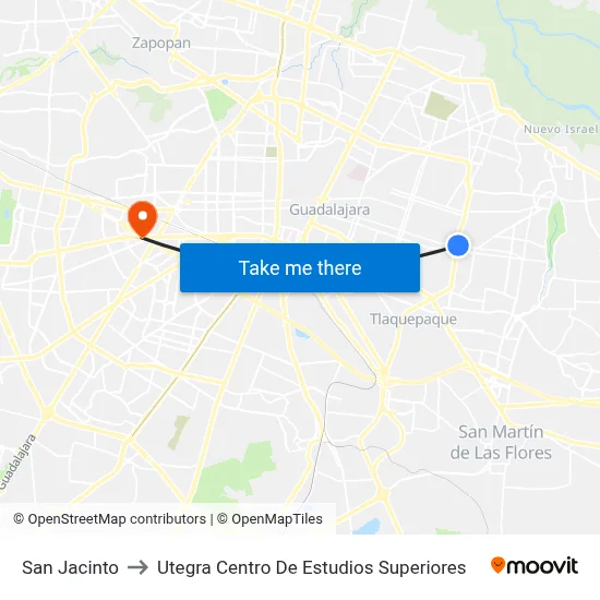 San Jacinto to Utegra Centro De Estudios Superiores map