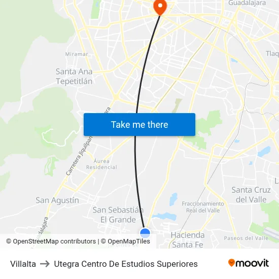 Villalta to Utegra Centro De Estudios Superiores map
