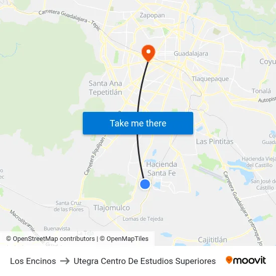 Los Encinos to Utegra Centro De Estudios Superiores map