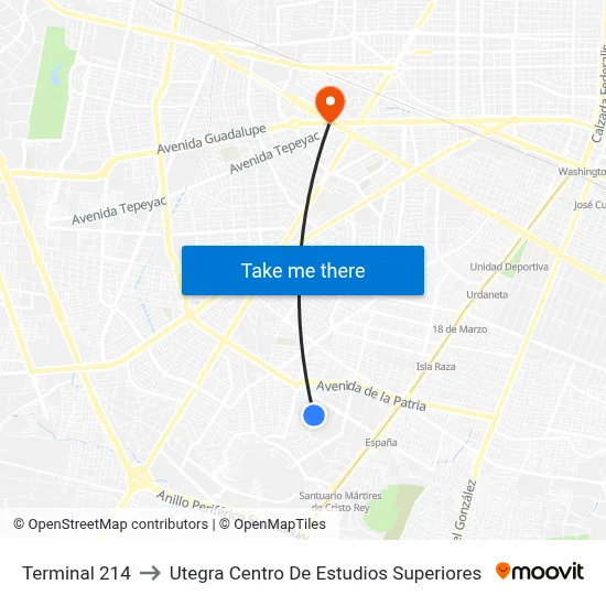 Terminal 214 to Utegra Centro De Estudios Superiores map