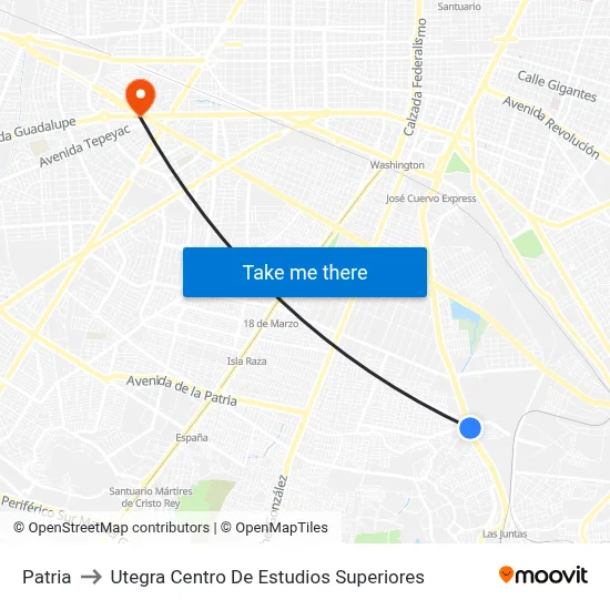 Patria to Utegra Centro De Estudios Superiores map