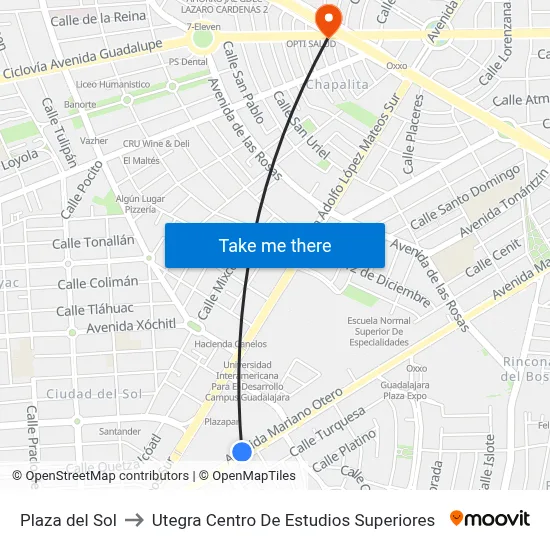 Plaza del Sol to Utegra Centro De Estudios Superiores map