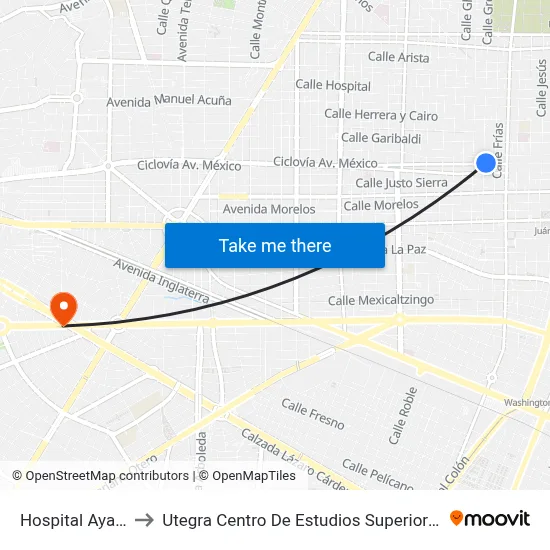 Hospital Ayala to Utegra Centro De Estudios Superiores map