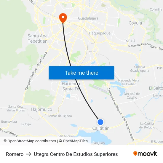 Romero to Utegra Centro De Estudios Superiores map