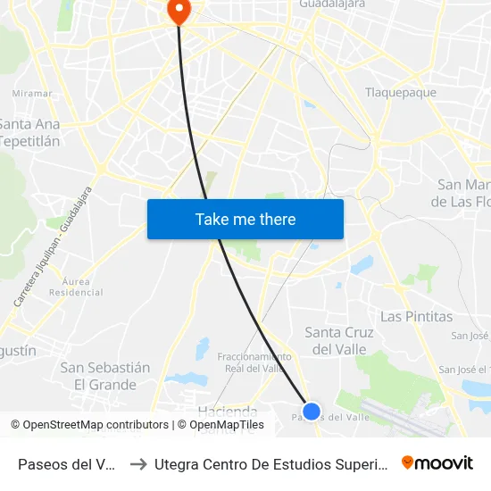 Paseos del Valle to Utegra Centro De Estudios Superiores map