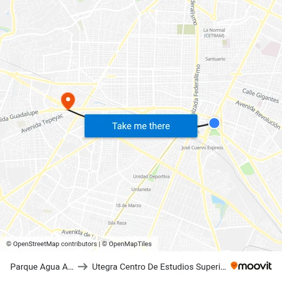Parque Agua Azul to Utegra Centro De Estudios Superiores map