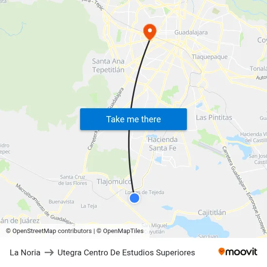 La Noria to Utegra Centro De Estudios Superiores map