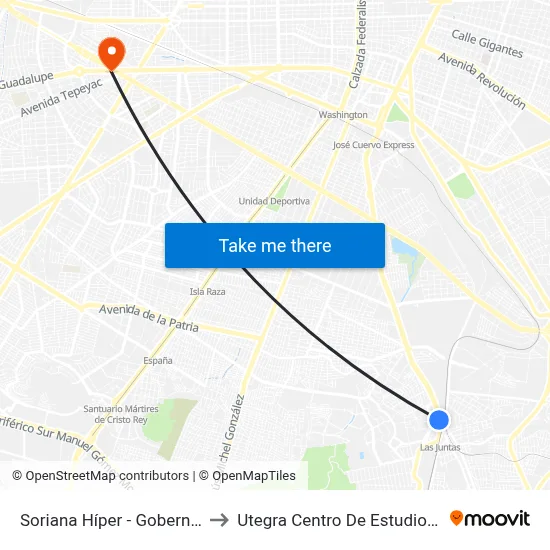 Soriana Híper - Gobernador Curiel to Utegra Centro De Estudios Superiores map