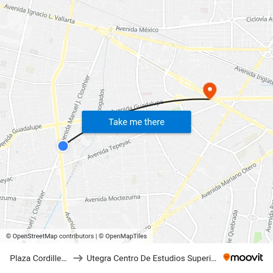 Plaza Cordilleras to Utegra Centro De Estudios Superiores map