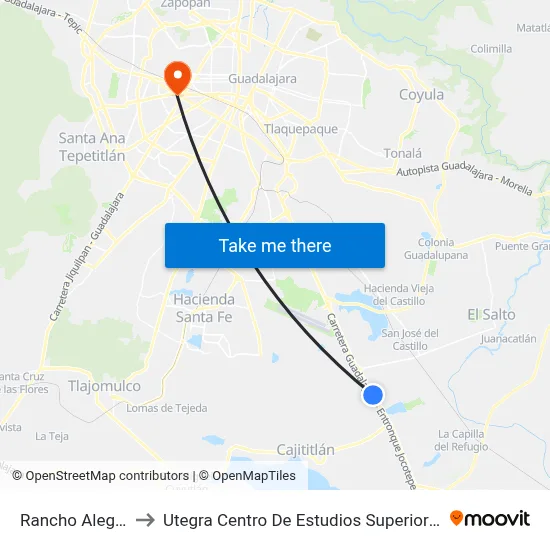 Rancho Alegre to Utegra Centro De Estudios Superiores map