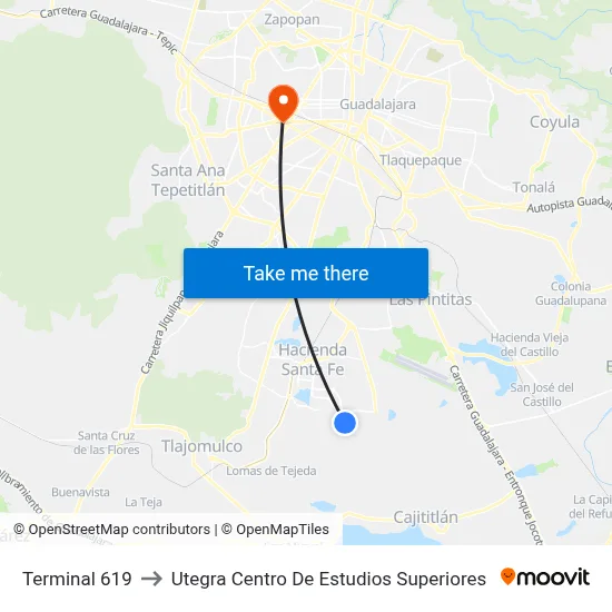 Terminal 619 to Utegra Centro De Estudios Superiores map