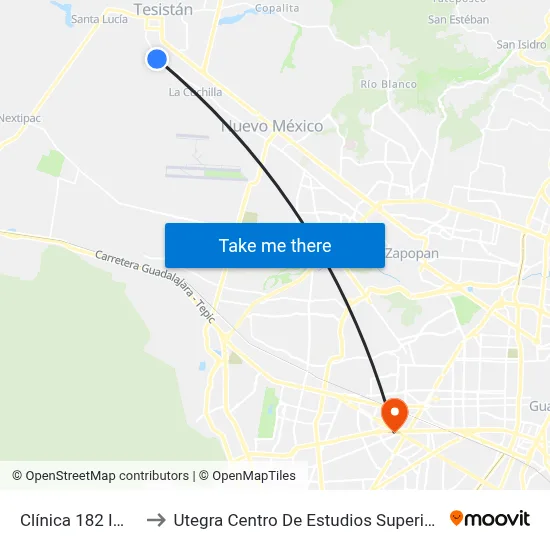 Clínica 182 Imss to Utegra Centro De Estudios Superiores map