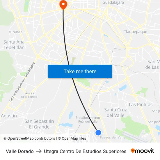 Valle Dorado to Utegra Centro De Estudios Superiores map
