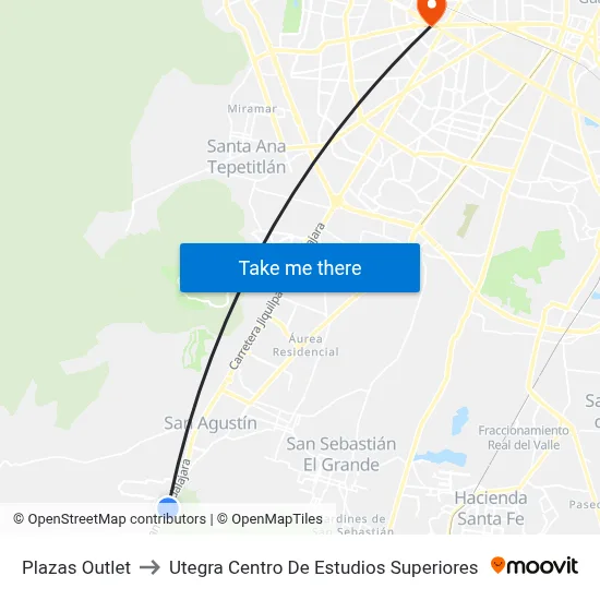 Plazas Outlet to Utegra Centro De Estudios Superiores map