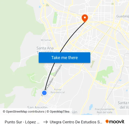 Punto Sur - López Mateos to Utegra Centro De Estudios Superiores map