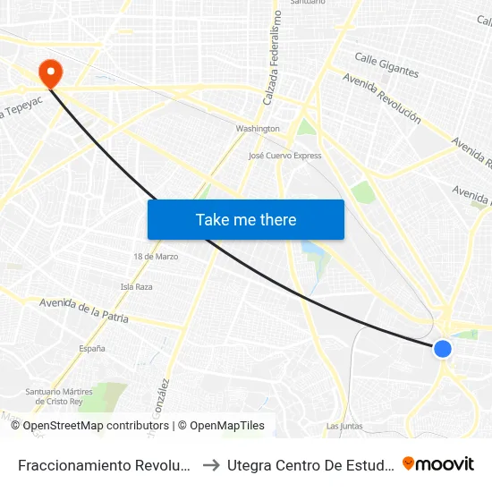 Fraccionamiento Revolución (Foráneos) to Utegra Centro De Estudios Superiores map