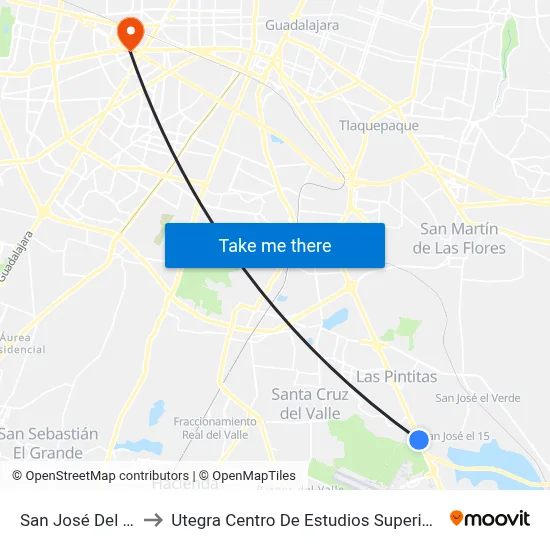 San José Del 15 to Utegra Centro De Estudios Superiores map