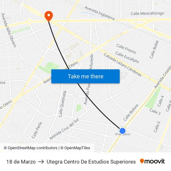 18 de Marzo to Utegra Centro De Estudios Superiores map