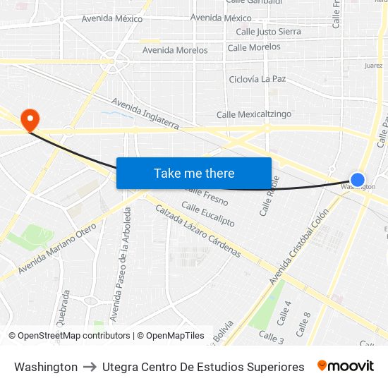 Washington to Utegra Centro De Estudios Superiores map