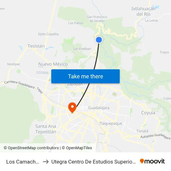 Los Camachos to Utegra Centro De Estudios Superiores map