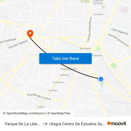Parque De La Liberación to Utegra Centro De Estudios Superiores map